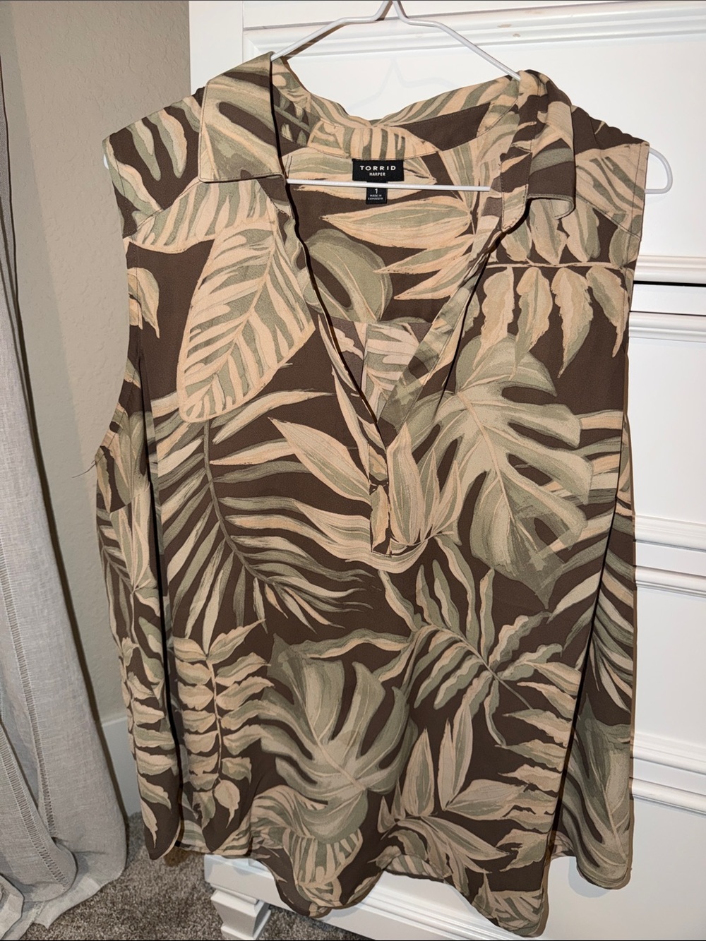 torrid Brown and Beige Tropical Cold-Shoulder Blouse